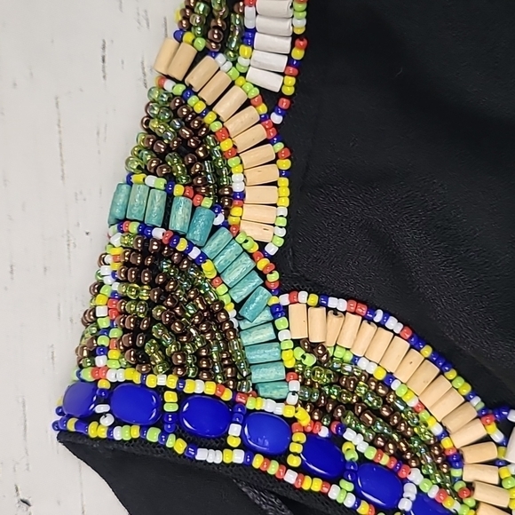 NWT Alberto Makali Black Fringe Beaded Tie Cape Size Small - Picture 4 of 6